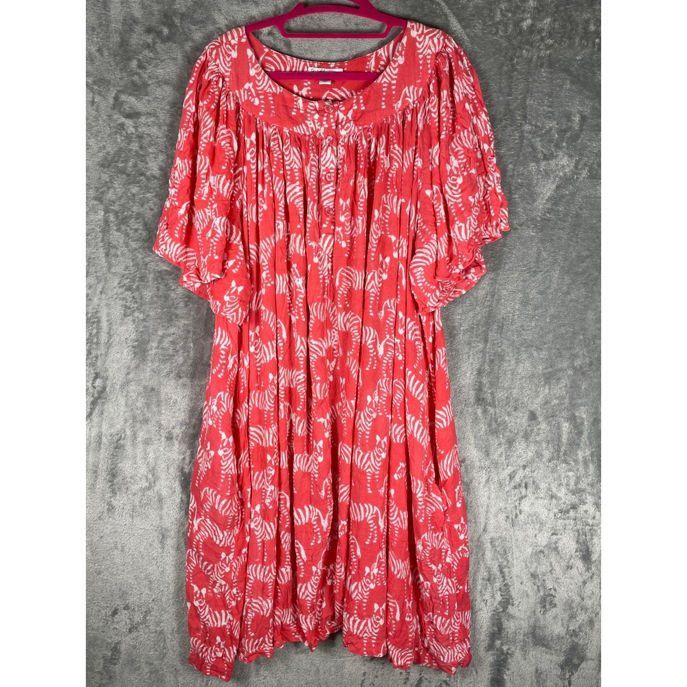 Go Softly Patio Dress Womens 3X Pink Zebra Print Very Good Muu Muu Pockets Rayon